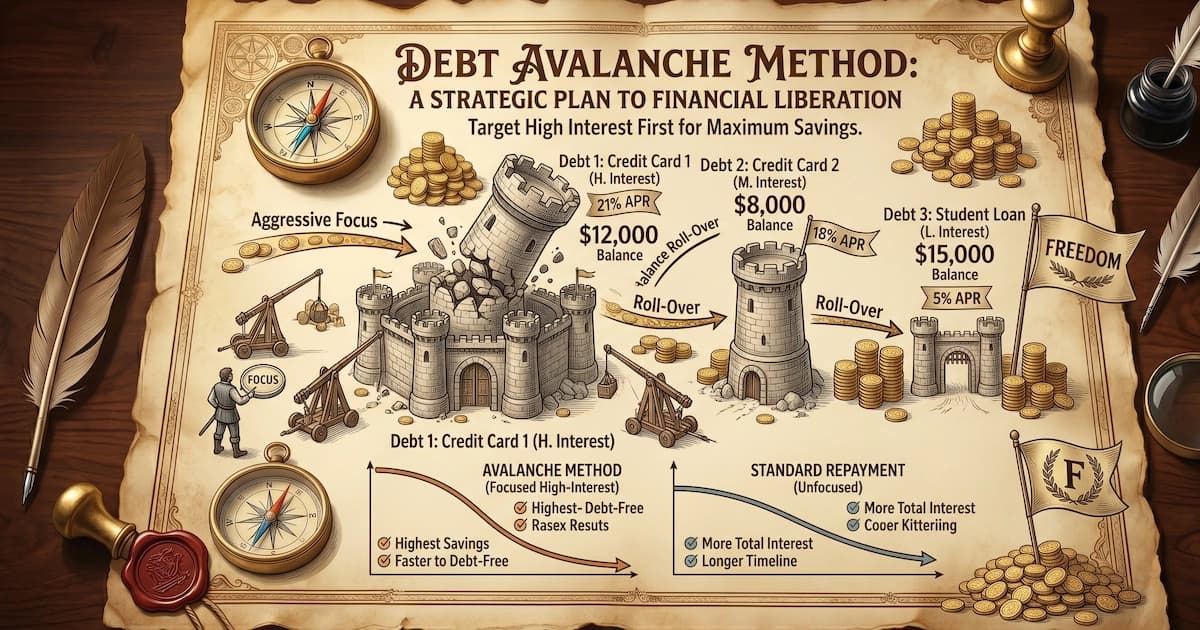 A visualization of the debt avalanche method showing high-interest debts being eliminated first