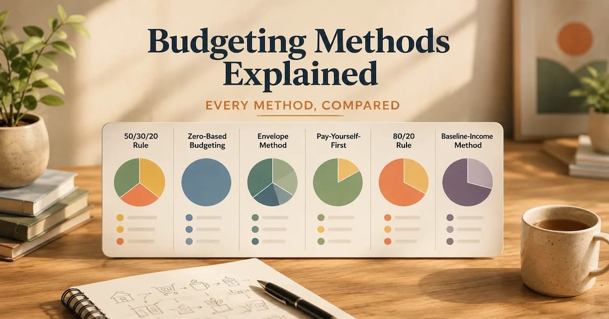 A side-by-side comparison chart of personal budgeting methods showing how each one splits income across needs, wants, and savings